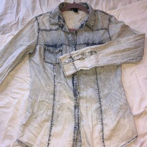 Acid wash denim button down